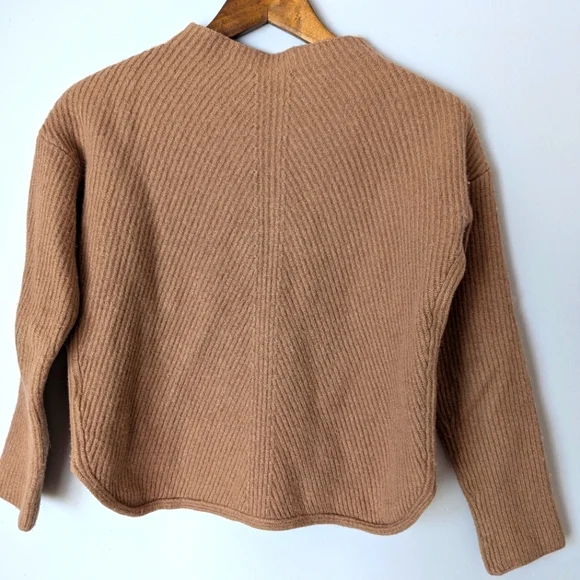 Aritzia Babaton Chalmers Camal Tan Mock Neck drop shoulder wool linen Sweater S - Picture 2 of 9